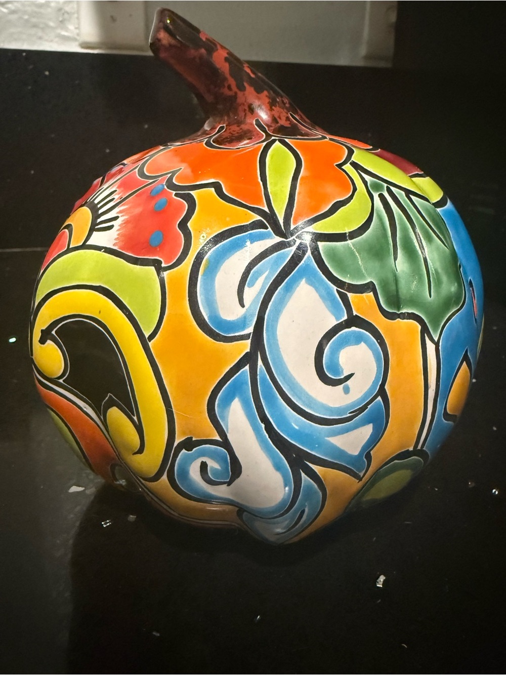 Hand-painted Talavera ceramic pumpkin traditional Mexican folk art